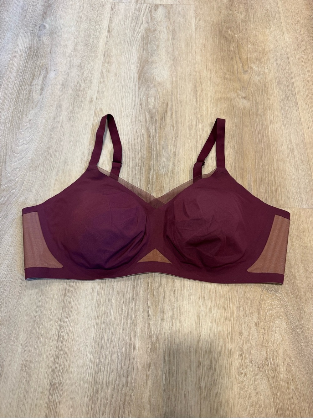 Honeylove Wireless Burgundy Bra with Sheer Insets